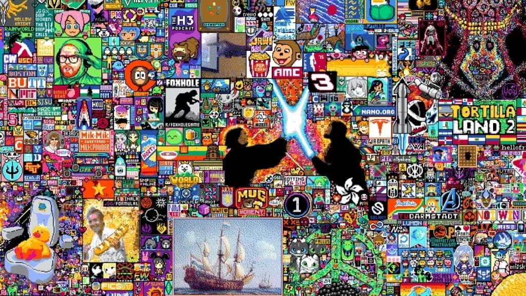 A mosaic of pixels placed by Reddit's users that contains multiple images.